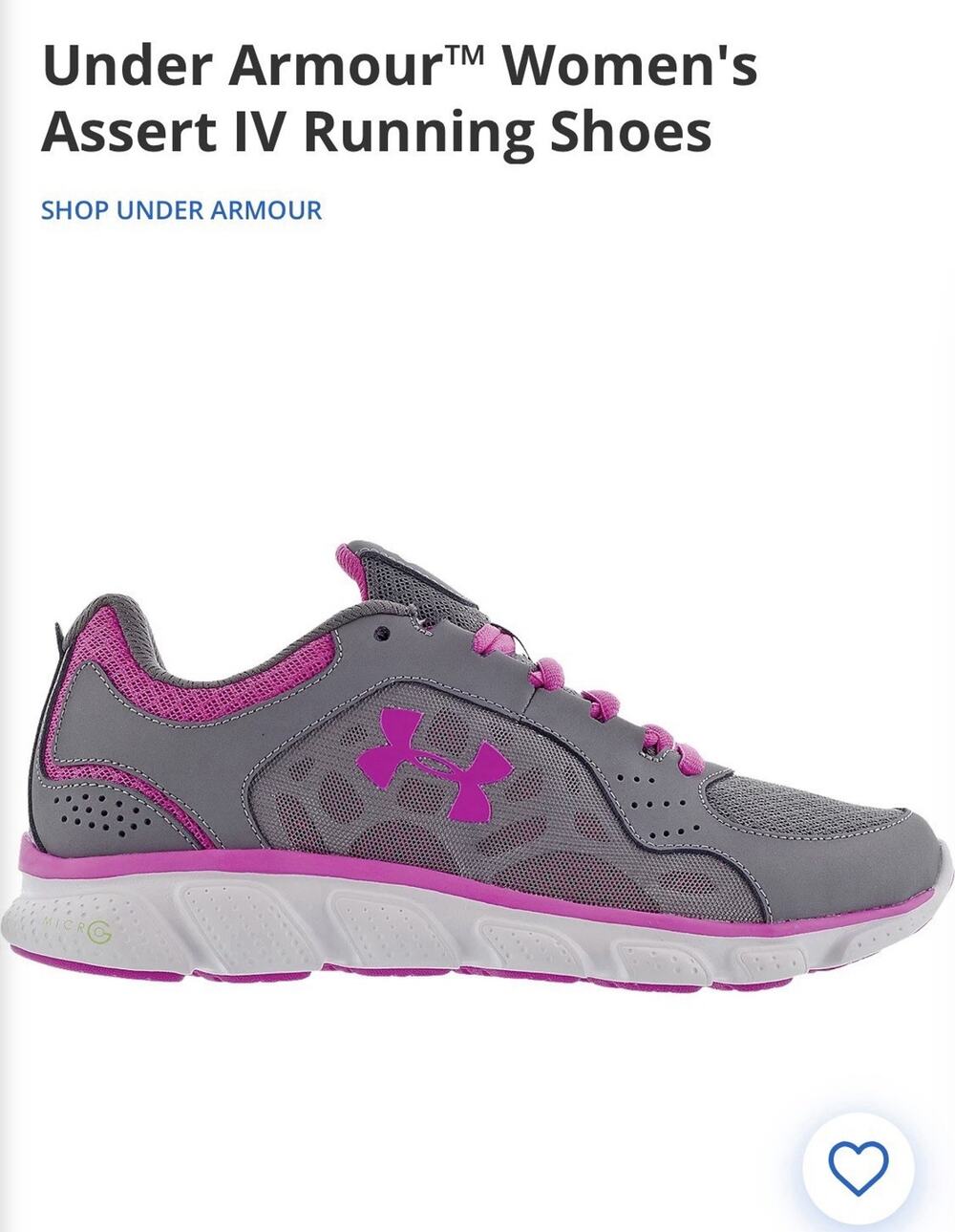Under Armour Assert IV Women's Running Shoes Gray Pink Mesh Low Top sz 10